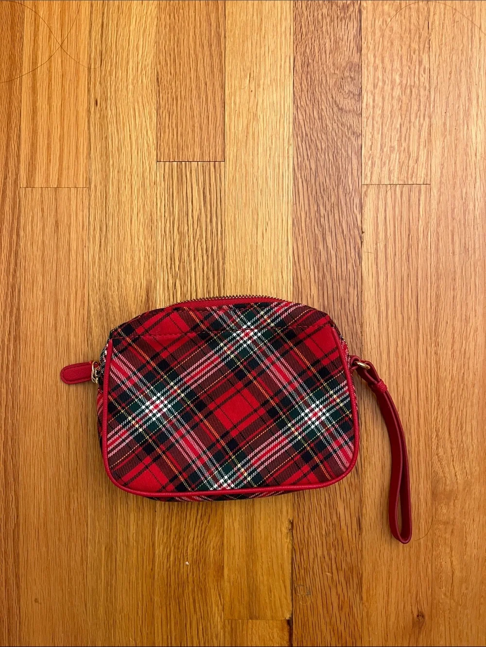 Talbots Red Plaid Wristlet Cosmetic Pouch with Gold Zipper